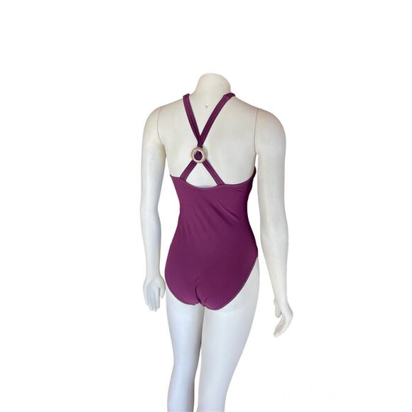 Silvian Imberg Purple One Piece Swim Criss Cross Neck Size 8 - Picture 7 of 11